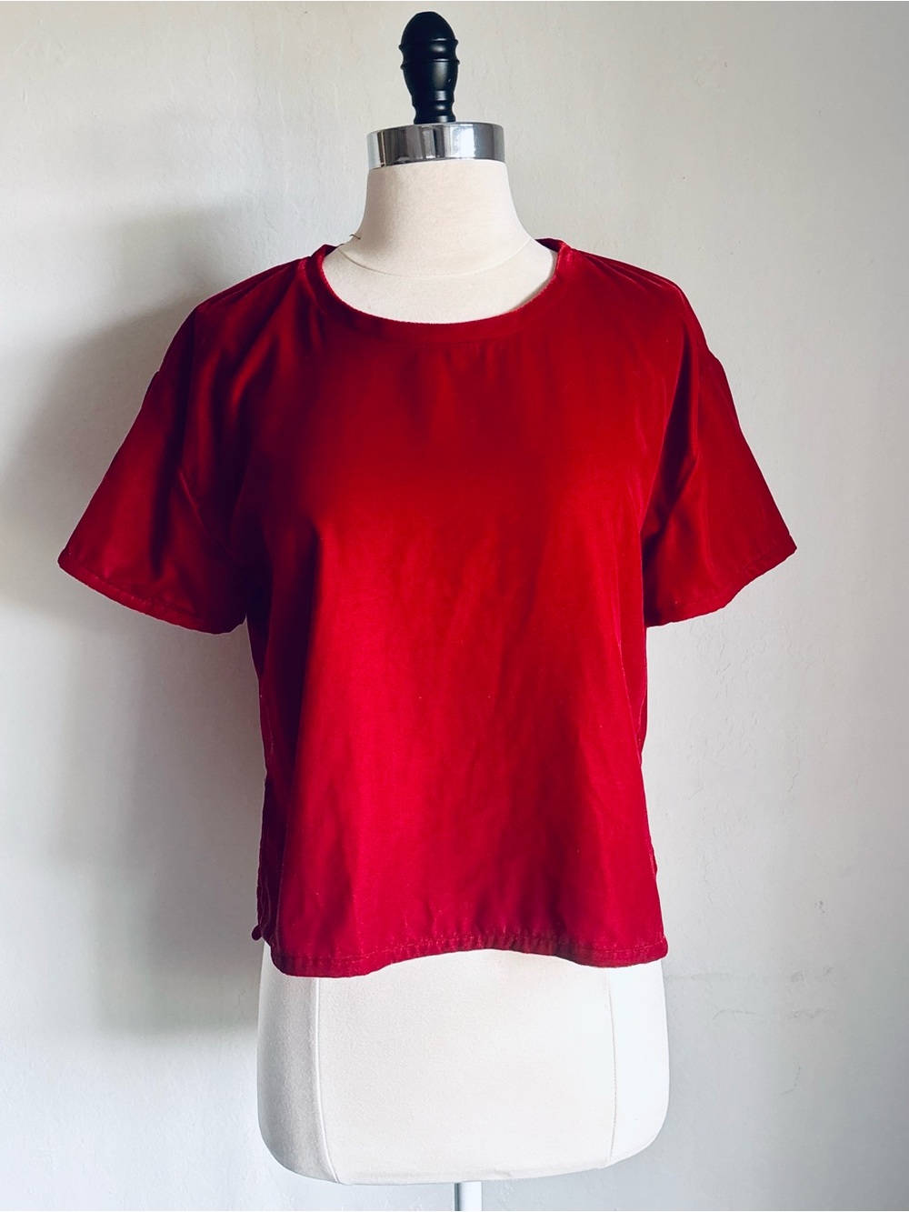 Good American Ruby Velvet Short-Sleeve Relaxed Crop Top, Sz 2/Med